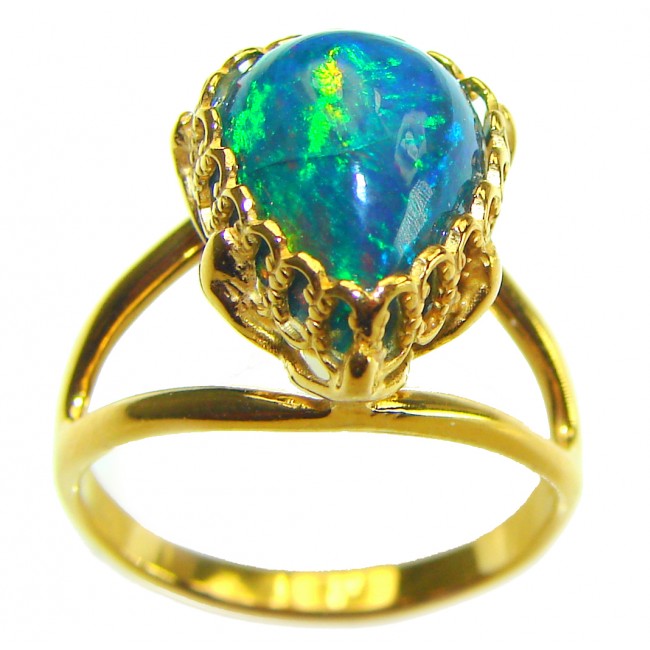 Other Galaxy Genuine 6.5 carat Black Opal 18K Gold over .925 Sterling Silver handmade Ring size 7