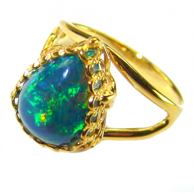 Other Galaxy Genuine 6.5 carat Black Opal 18K Gold over .925 Sterling Silver handmade Ring size 7