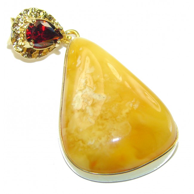 Large Vintage Beauty authentic butterscotch Baltic Amber 14K Gold over .925 Sterling Silver handcrafted pendant