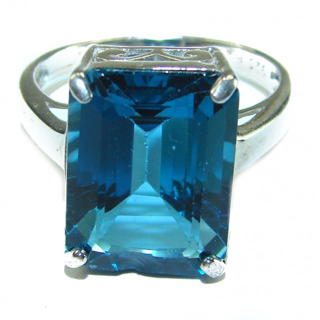 Magic Perfection 15.5 carat London Blue Topaz .925 Sterling Silver Ring size 8 1/4