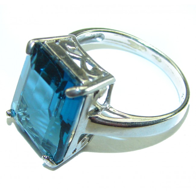 Magic Perfection 15.5 carat London Blue Topaz .925 Sterling Silver Ring size 8 1/4