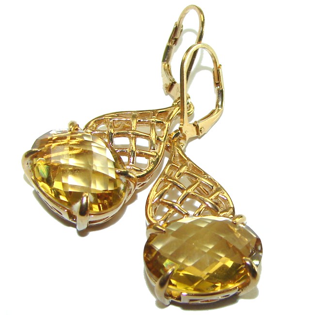 Luxurious Style Natural Citrine 14K Gold over .925 Sterling Silver handmade Statement earrings