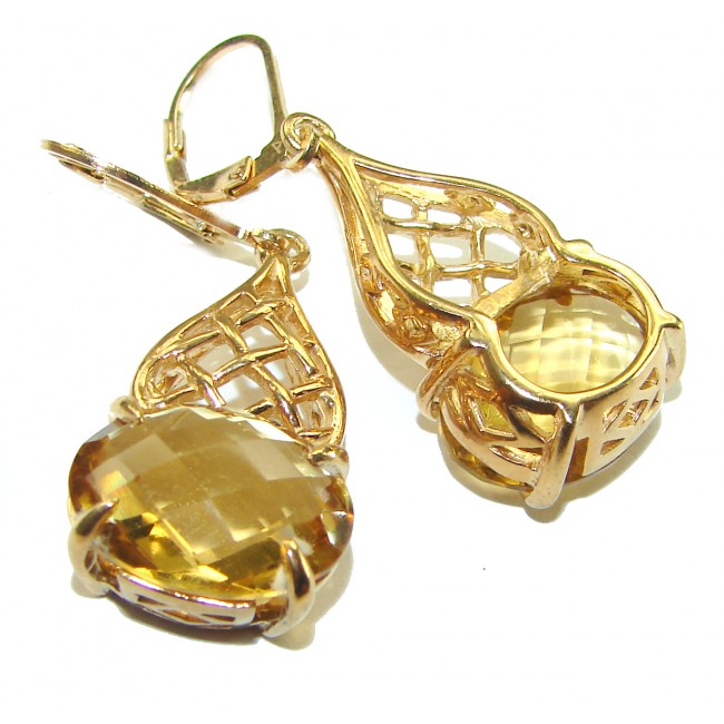 Luxurious Style Natural Citrine 14K Gold over .925 Sterling Silver handmade Statement earrings