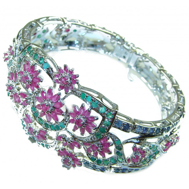 Forget-Me-Not Natural Ruby Sapphire Emerald .925 Sterling Silver Luxury Bracelet