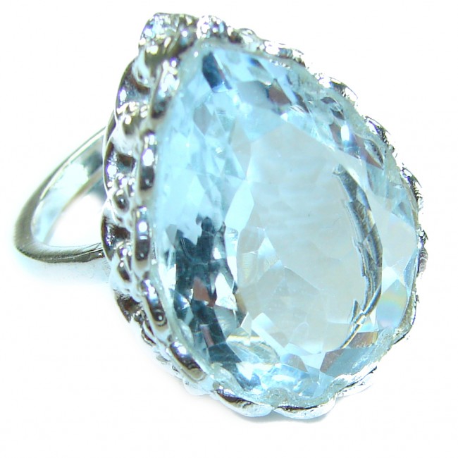 Precious 29.5 carat AQUAMARINE .925 Sterling Silver Handcrafted Large Ring size 8 adjustable