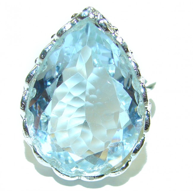 Precious 29.5 carat AQUAMARINE .925 Sterling Silver Handcrafted Large Ring size 8 adjustable