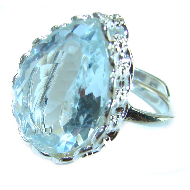 Precious 29.5 carat AQUAMARINE .925 Sterling Silver Handcrafted Large Ring size 8 adjustable