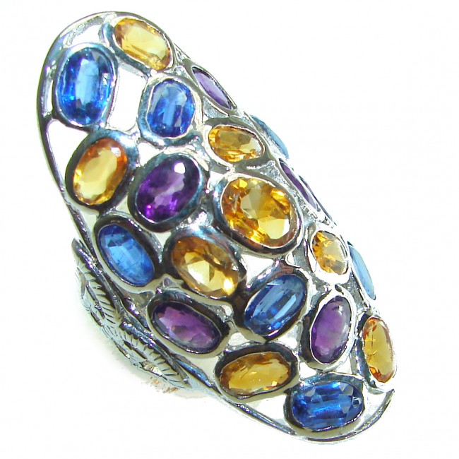 Blue African Kyanite Citrine .925 Sterling Silver handmade Ring size 9