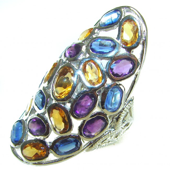 Blue African Kyanite Citrine .925 Sterling Silver handmade Ring size 9