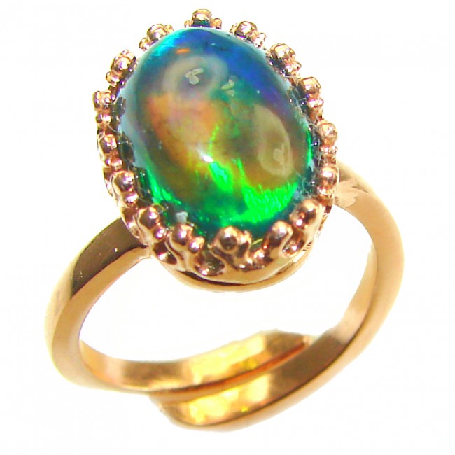 Remote Galaxy Genuine 8.55 carat Black Opal 18K Gold over .925 Sterling Silver handmade Ring size 8 adjustable