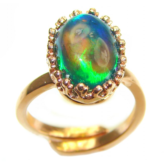 Remote Galaxy Genuine 8.55 carat Black Opal 18K Gold over .925 Sterling Silver handmade Ring size 8 adjustable