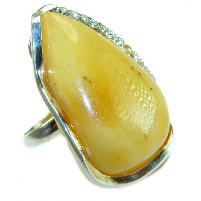 Modern Concept Natural Baltic Amber .925 Sterling Silver ring s. 9 1/2