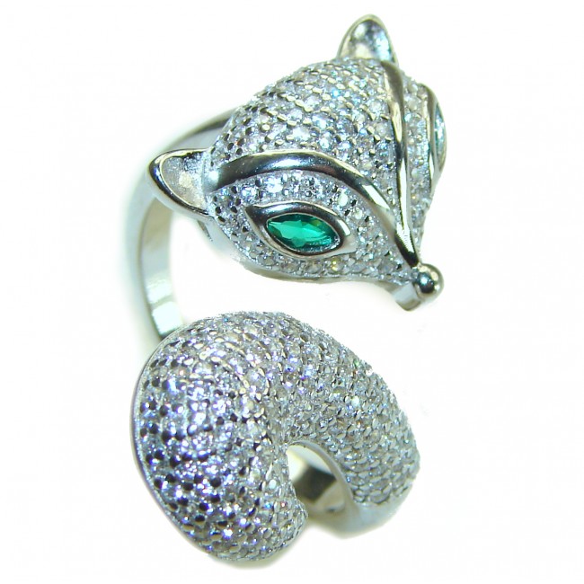 Luxurious Fox Emerald .925 Sterling Silver handmade Ring s. 8 1/2