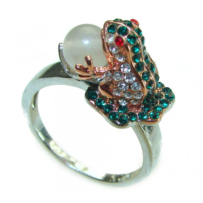 Precious Frog Emerald .925 Sterling Silver handcrafted Ring size 8 1/4