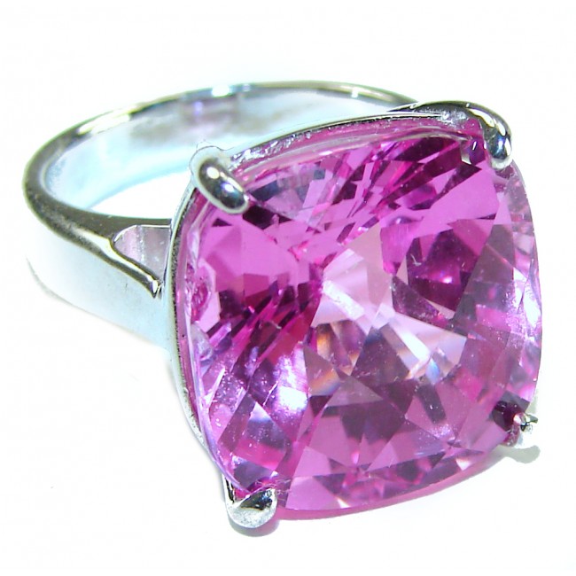 Real Beauty 24.5 carat Princess cut Fuchsia Pink Topaz .925 Silver handcrafted Cocktail Ring s. 6