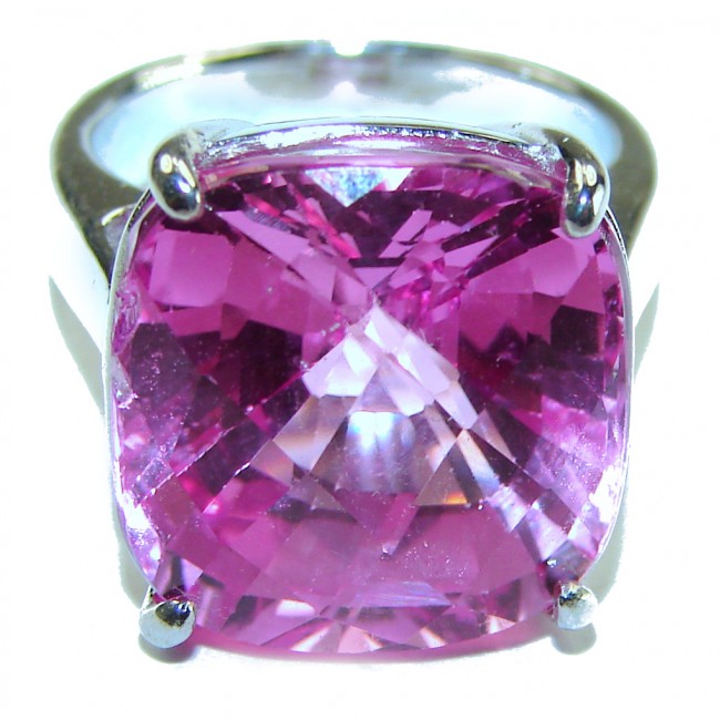 Real Beauty 24.5 carat Princess cut Fuchsia Pink Topaz .925 Silver handcrafted Cocktail Ring s. 6