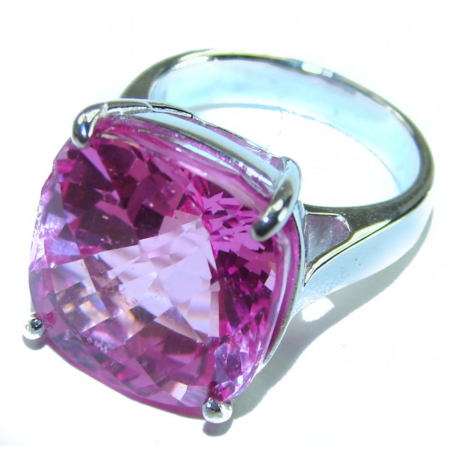 Real Beauty 24.5 carat Princess cut Fuchsia Pink Topaz .925 Silver handcrafted Cocktail Ring s. 6