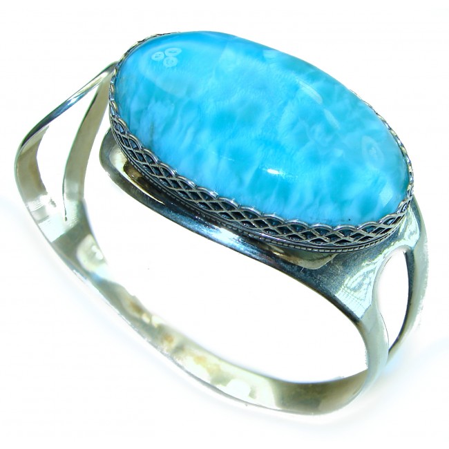 Beauty of Ocean Blue Larimar .925 Sterling Silver handcrafted huge Bracelet / Cuff