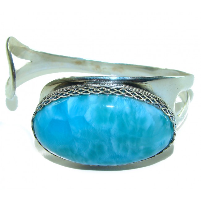 Beauty of Ocean Blue Larimar .925 Sterling Silver handcrafted huge Bracelet / Cuff