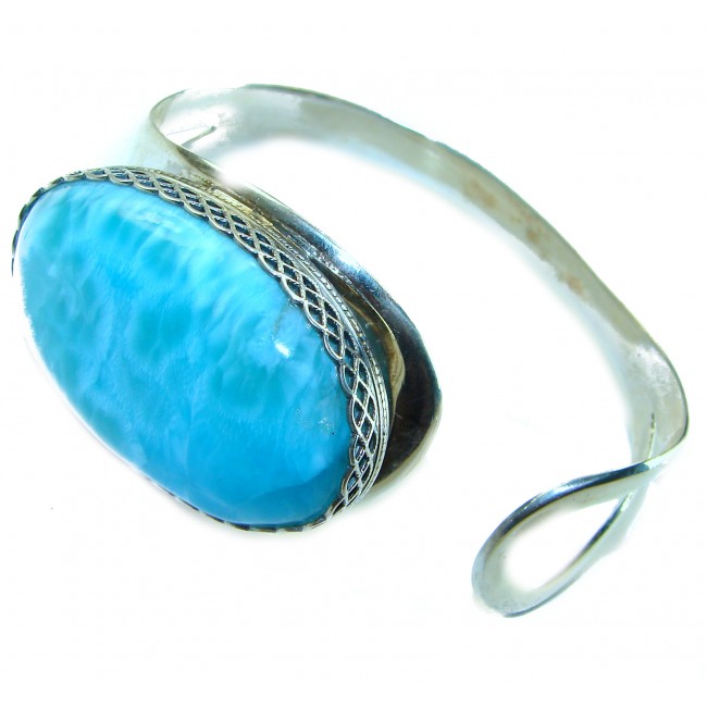 Beauty of Ocean Blue Larimar .925 Sterling Silver handcrafted huge Bracelet / Cuff