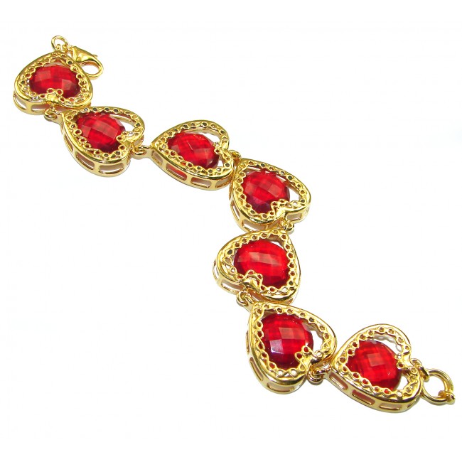 Exclusive Red Passion Quartz 14K Gold over .925 handcrafted Sterling Silver Bracelet