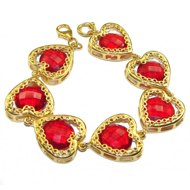 Exclusive Red Passion Quartz 14K Gold over .925 handcrafted Sterling Silver Bracelet