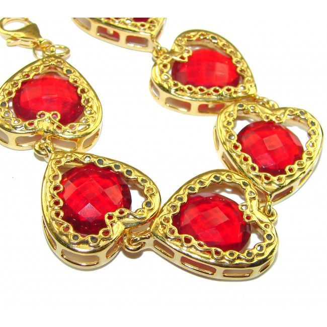 Exclusive Red Passion Quartz 14K Gold over .925 handcrafted Sterling Silver Bracelet