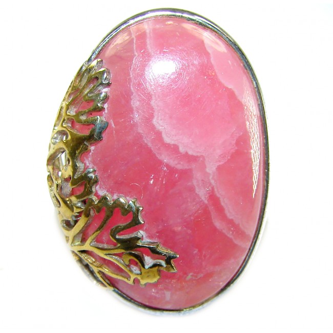 Argentinian Rhodochrosite 14K Gold over .925 Sterling Silver handmade ring size 7 adjustable