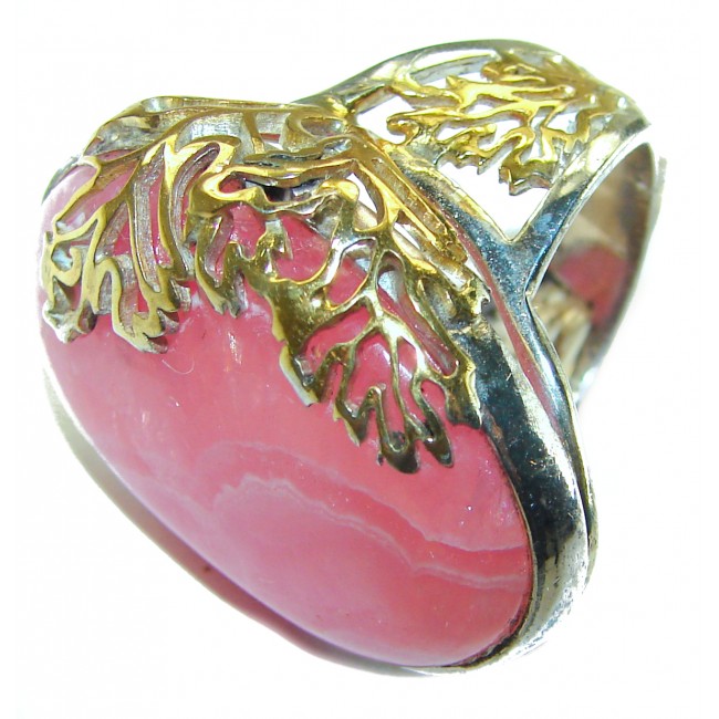 Argentinian Rhodochrosite 14K Gold over .925 Sterling Silver handmade ring size 7 adjustable