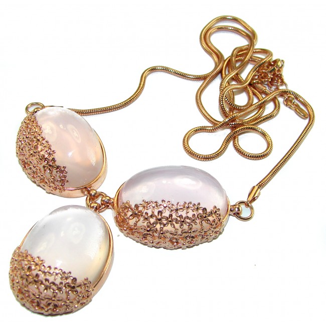 Magical Rose Quartz 14K Rose Gold over .925 Sterling Silver handcrafted Statement necklace