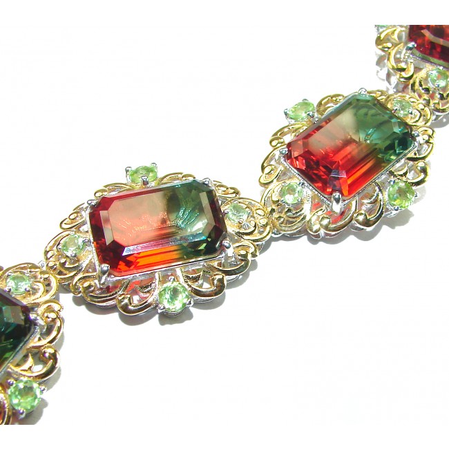 Spectacular authentic Watermelon Tourmaline 14K Gold over .925 Sterling Silver handmade Bracelet