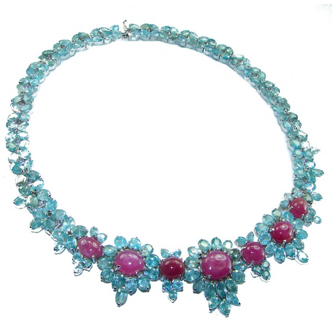 Bianca authentic Ruby Aquamarine .925 Sterling Silver handcrafted necklace