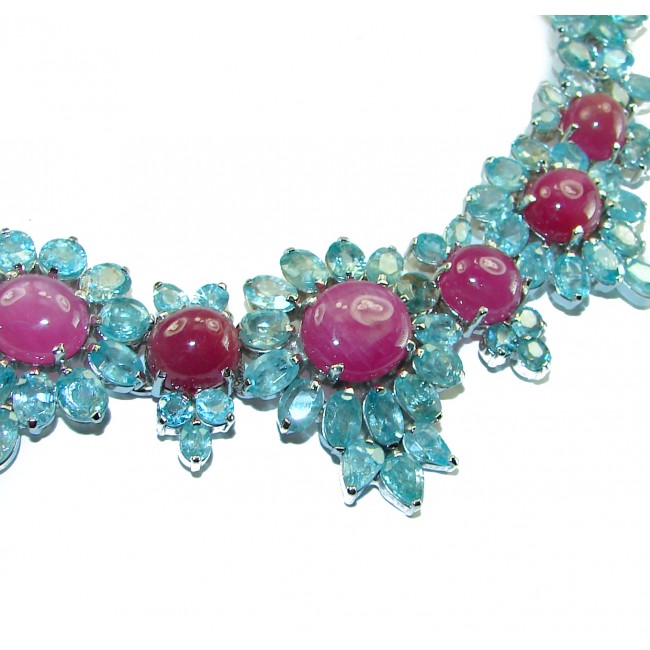 Bianca authentic Ruby Aquamarine .925 Sterling Silver handcrafted necklace