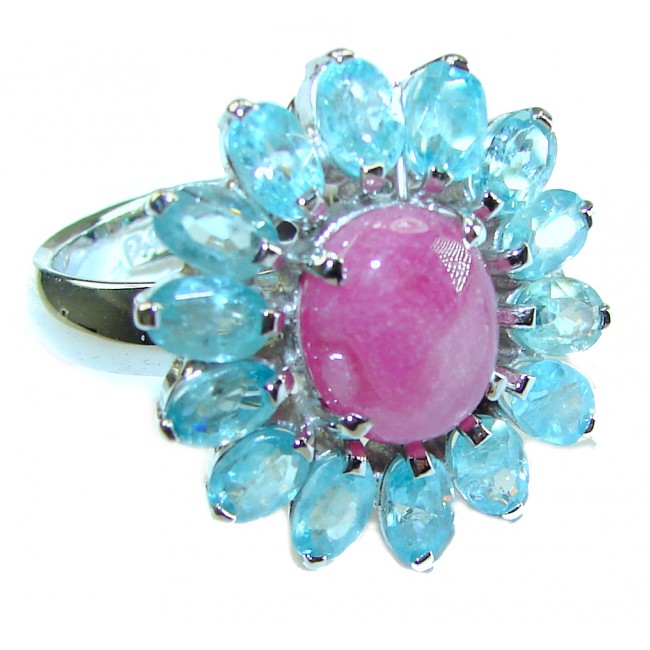 Bianca authentic Ruby Aquamarine .925 Sterling Silver handcrafted Ring size 9