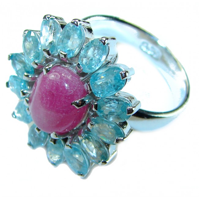 Bianca authentic Ruby Aquamarine .925 Sterling Silver handcrafted Ring size 9