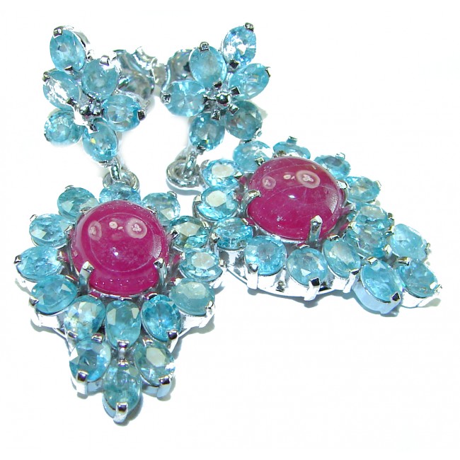 Bianca authentic Ruby Aquamarine .925 Sterling Silver handcrafted earrings