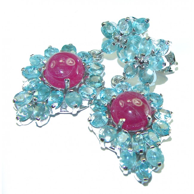 Bianca authentic Ruby Aquamarine .925 Sterling Silver handcrafted earrings