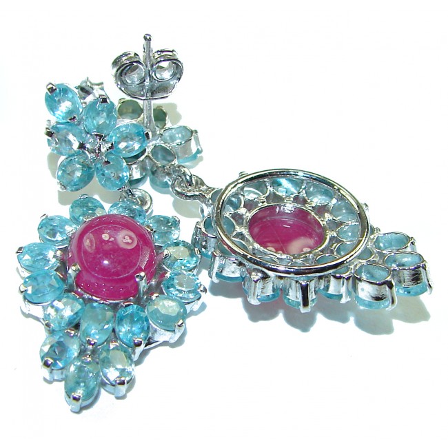 Bianca authentic Ruby Aquamarine .925 Sterling Silver handcrafted earrings