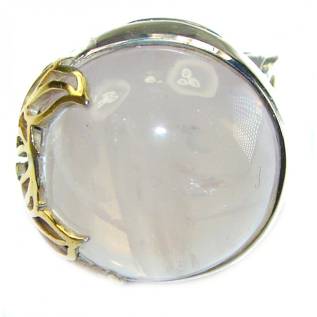 Oversized Authentic Brazilian Rose Quartz 14k Gold over .925 Sterling Silver incredible Ring size 8 adjustable