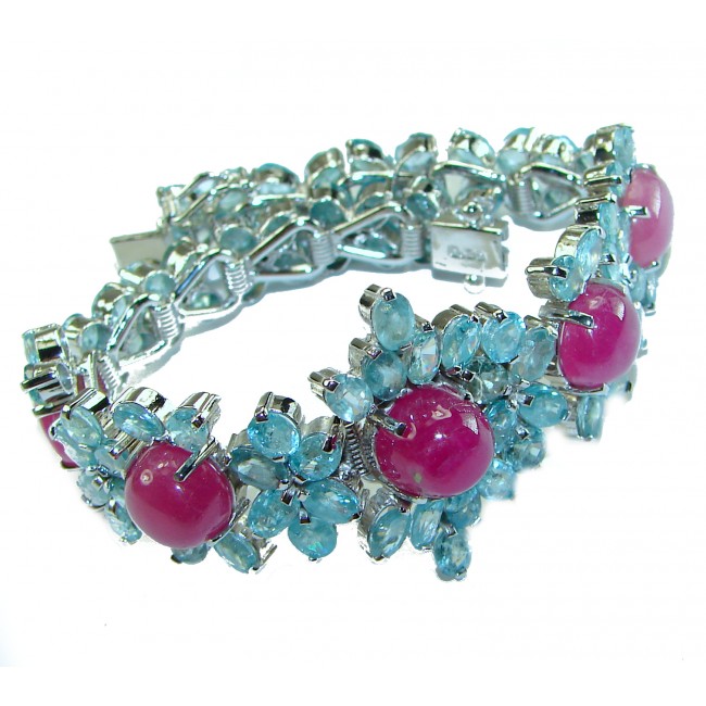 Bianca authentic Ruby Aquamarine .925 Sterling Silver handcrafted .925 Sterling Silver Bracelet / Cuff