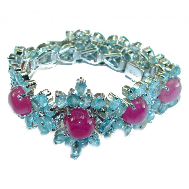 Bianca authentic Ruby Aquamarine .925 Sterling Silver handcrafted .925 Sterling Silver Bracelet / Cuff