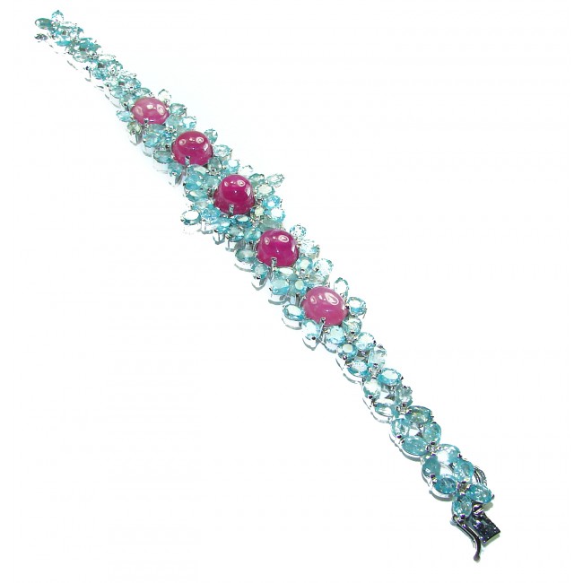 Bianca authentic Ruby Aquamarine .925 Sterling Silver handcrafted .925 Sterling Silver Bracelet / Cuff