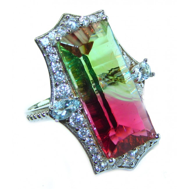 24.5 carat baguette cut stone Brazilian Tourmaline .925 Sterling Silver Perfectly handcrafted Ring s. 7