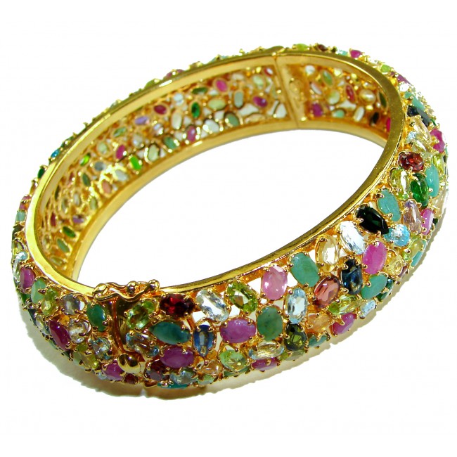 Mirabelle Multi Gems 14K Gold over .925 Sterling Silver handmade bangle Bracelet