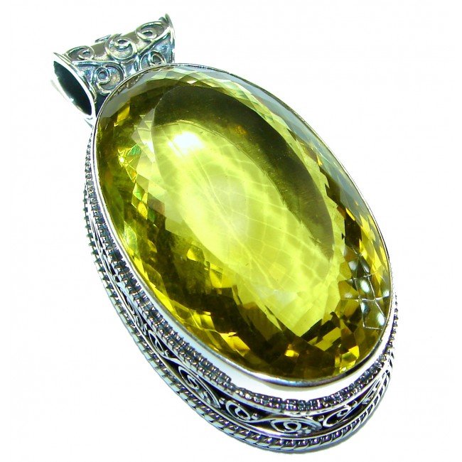 58.6 carat Oval cut flawless Lemon Quartz .925 Sterling Silver handcrafted pendant