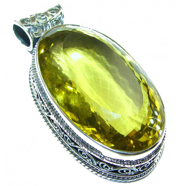 58.6 carat Oval cut flawless Lemon Quartz .925 Sterling Silver handcrafted pendant