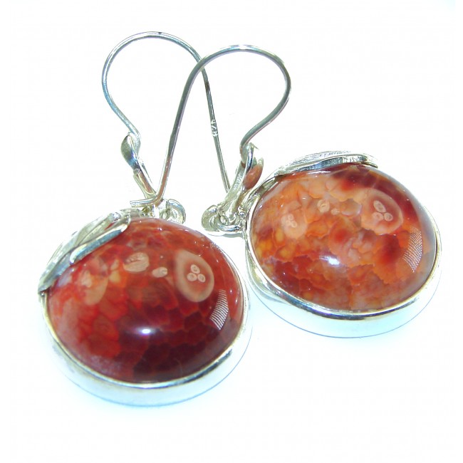 Unique Bohemian Style Mexican Fire Agate .925 Sterling Silver handcrafted Earrings