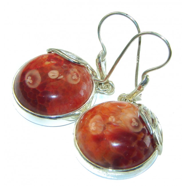 Unique Bohemian Style Mexican Fire Agate .925 Sterling Silver handcrafted Earrings