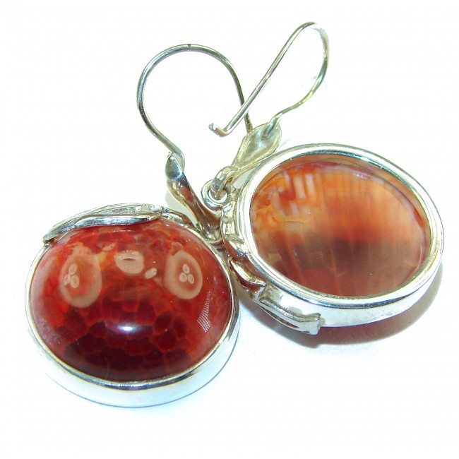 Unique Bohemian Style Mexican Fire Agate .925 Sterling Silver handcrafted Earrings