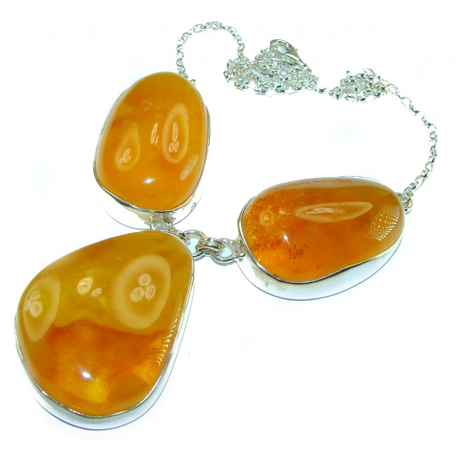 Dazzling Natural Baltic Amber .925 Sterling Silver handcrafted Large necklace